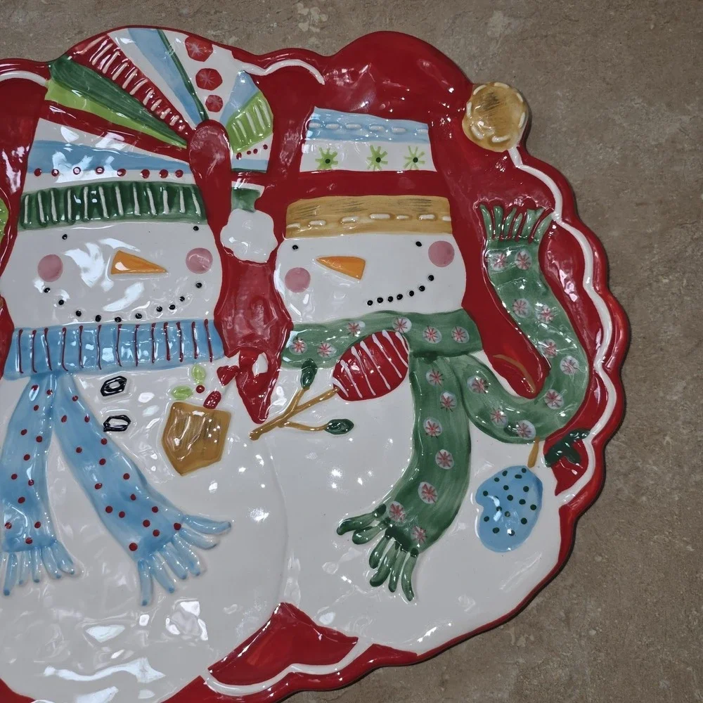 Pier 1 Imports Snowman Christmas Turkey Cookie Serving Platter Large Ceramic